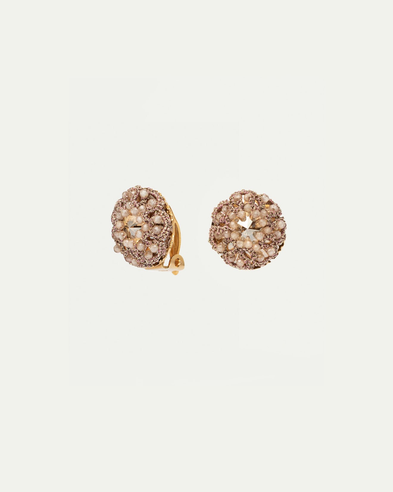 SADIE EARRINGS in Silk, Gold, Crystal color Gold detail view with classic and elegant design