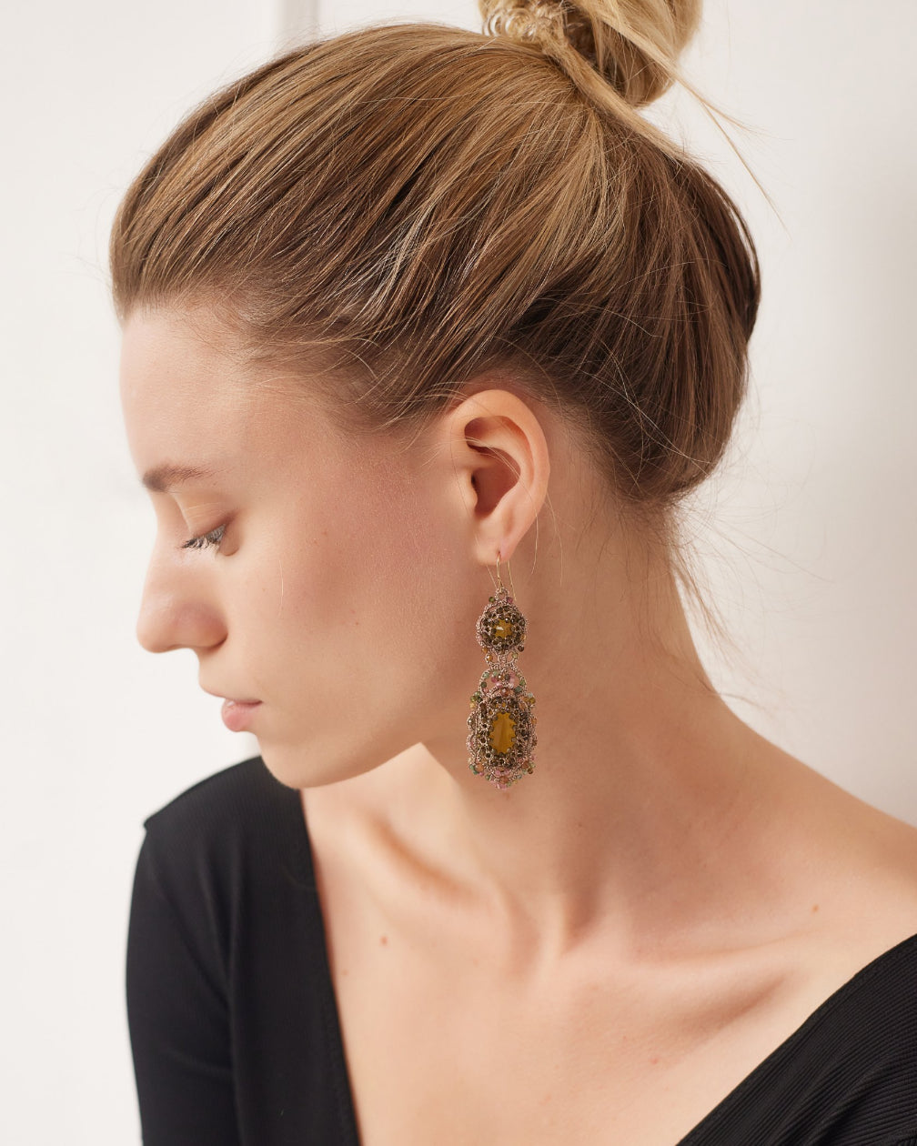 SERENA EARRINGS in Silk, Gold, Silver color Gold front view with elegant and refined design