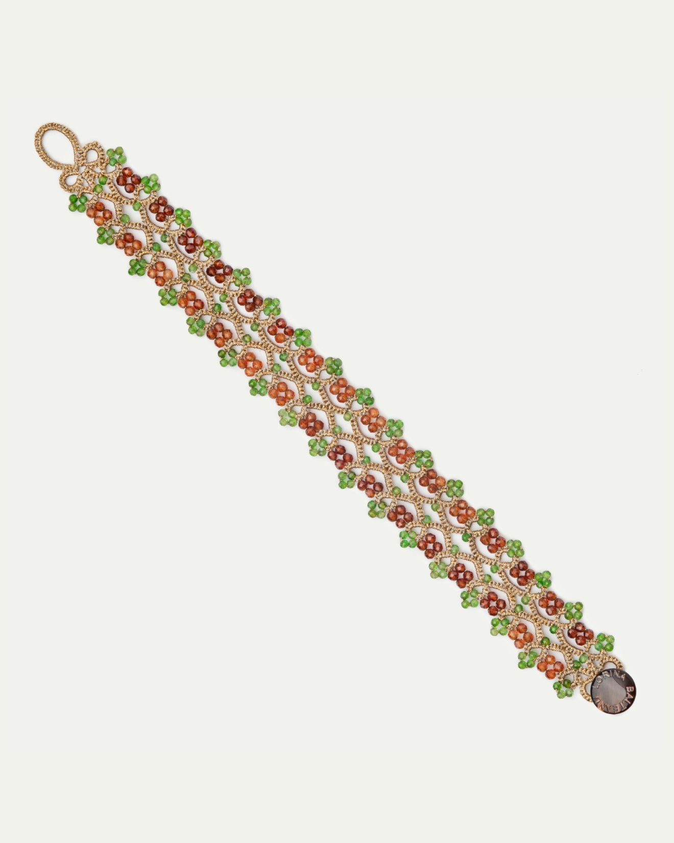 SOPHIE BRACELET in Silk, Pearl, Garnet color Green detail view with classic and elegant design
