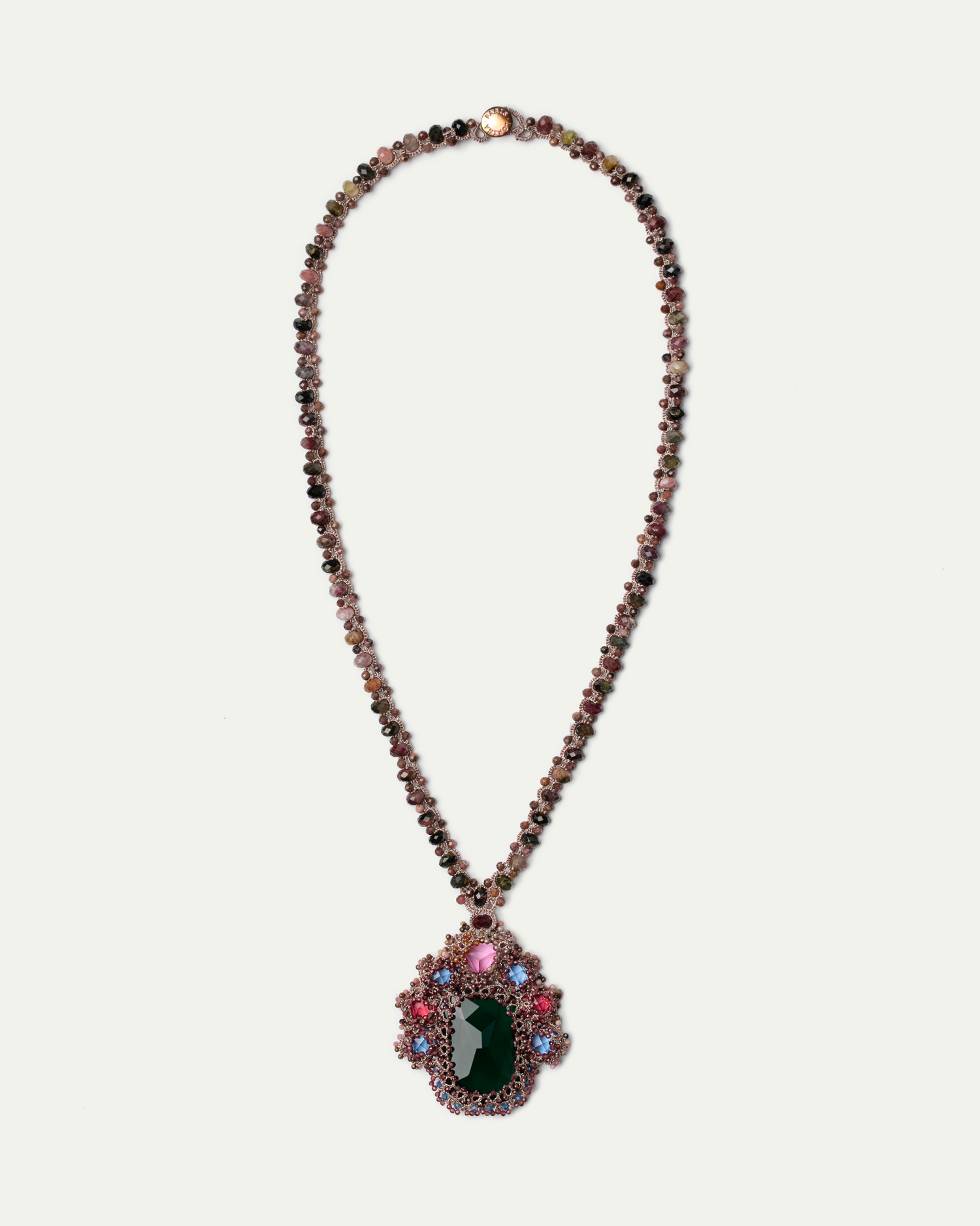 SYDNEY PENDANT in Silk, Pearl, Crystals color Red side view with decorative details and quality finishes