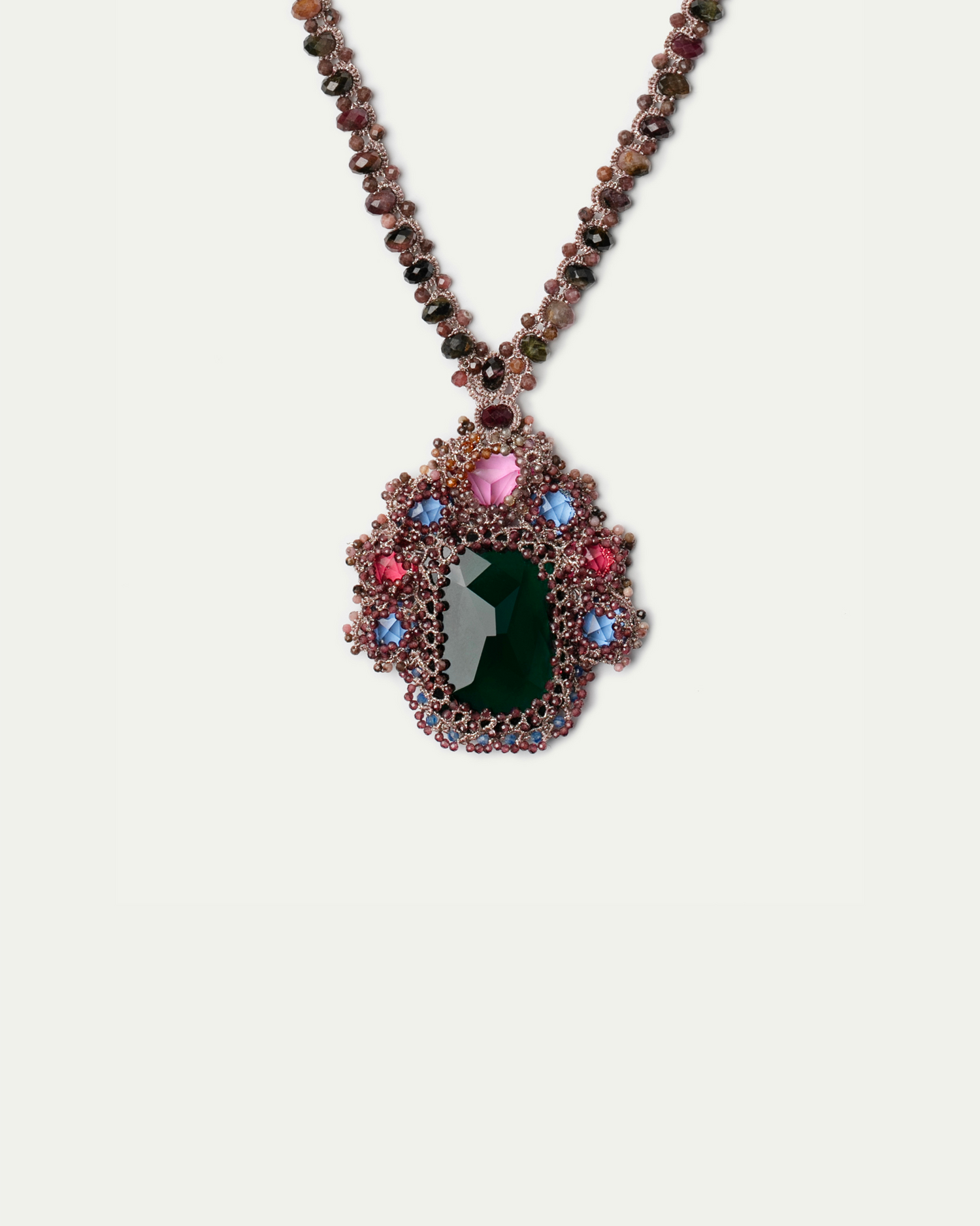 SYDNEY PENDANT in Silk, Pearl, Crystals color Red close-up view with premium look and attention to detail