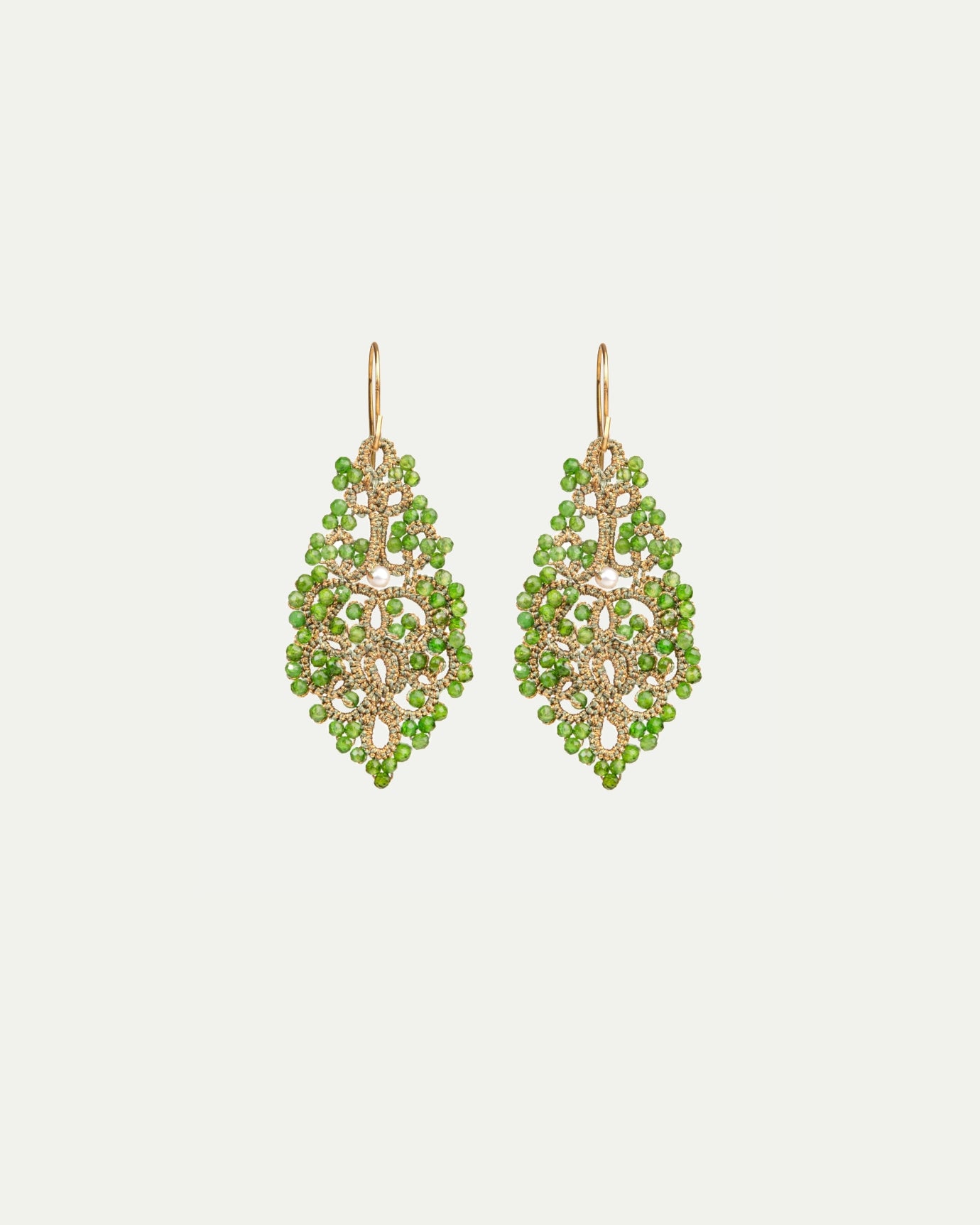 TRIADA EARRINGS in Silk, Gold, Silver color Green detail view with classic and elegant design