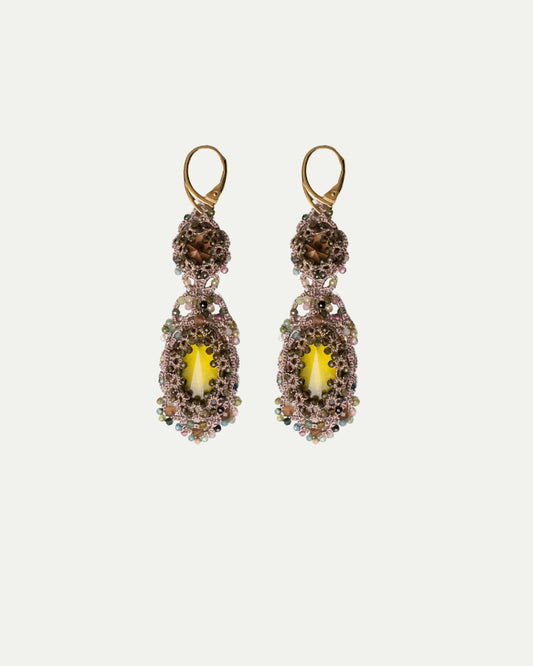 SERENA EARRINGS in Silk, Gold, Silver color Gold side view with decorative details and quality finishes