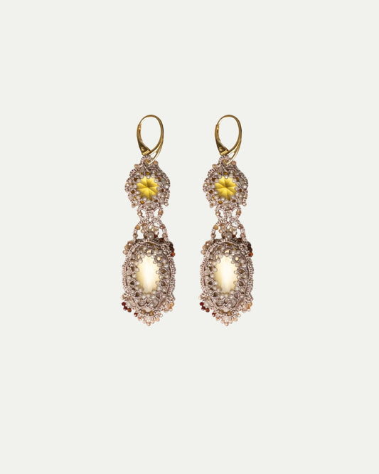 SERENA EARRINGS in Silk, Gold, Silver color White side view with decorative details and quality finishes