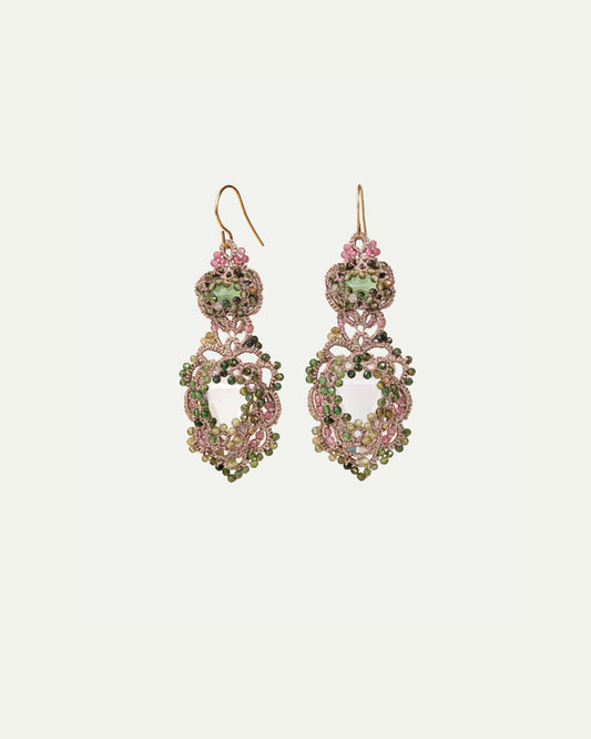 INESSE EARRINGS in Silk, Gold, Silver color Multicolor side view with decorative details and quality finishes