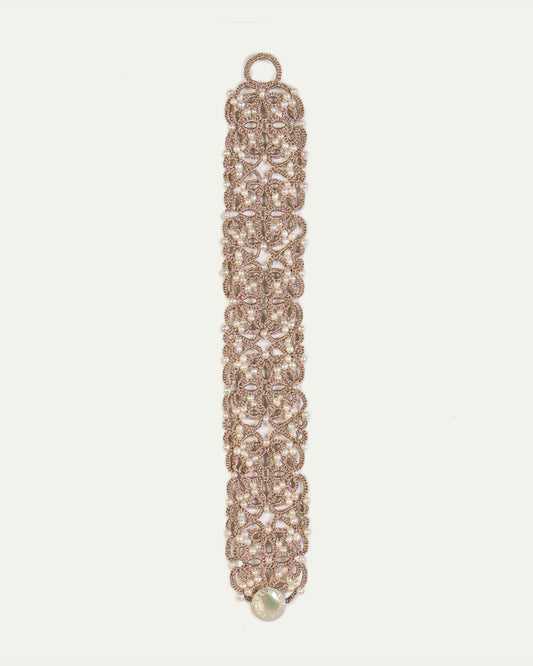 ALEA BRACELET in Silk, Pearl, Pearls color White front view with elegant and refined design