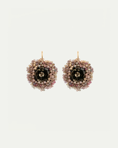Multicolor ANDRA earrings with sparkling crystal center and beaded accents in a circular design.
