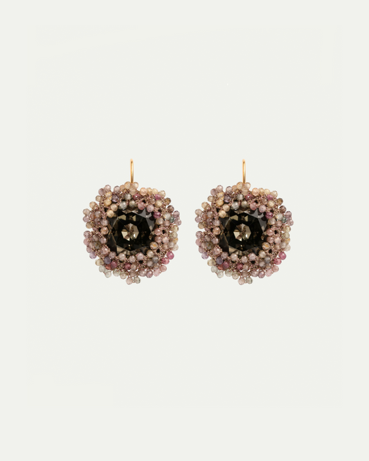 ANDRA EARRINGS in Silk, Gold, Crystal color Multicolor detail view with classic and elegant design