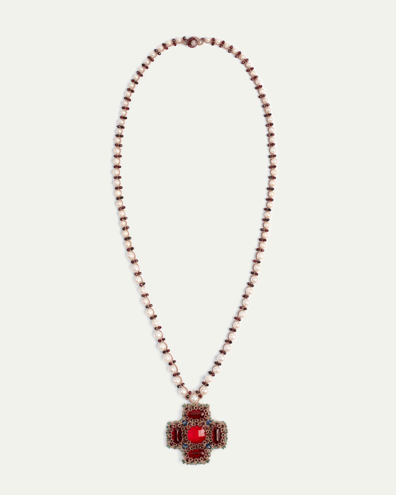 ANYA PENDANT in Silk, Pearl, Pearls color Red close-up view with premium look and attention to detail