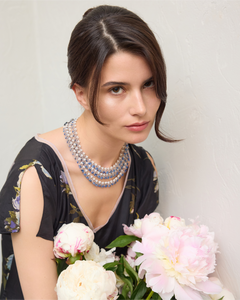 ARIADNE NECKLACE in Silk, Pearl, Pearls color Blue detail view with classic and elegant design