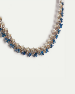 ARIADNE NECKLACE in Silk, Pearl, Pearls color Blue close-up view with premium look and attention to detail