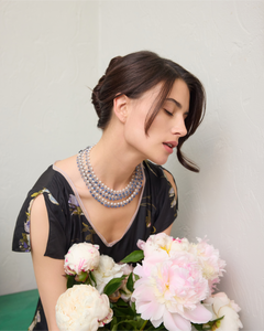ARIADNE NECKLACE in Silk, Pearl, Pearls color Blue perspective view with exceptional quality and modern design