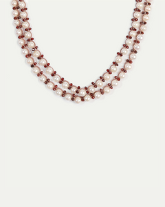 ATENA PENDANT in Silk, Pearl, Pearls color Red close-up view with premium look and attention to detail