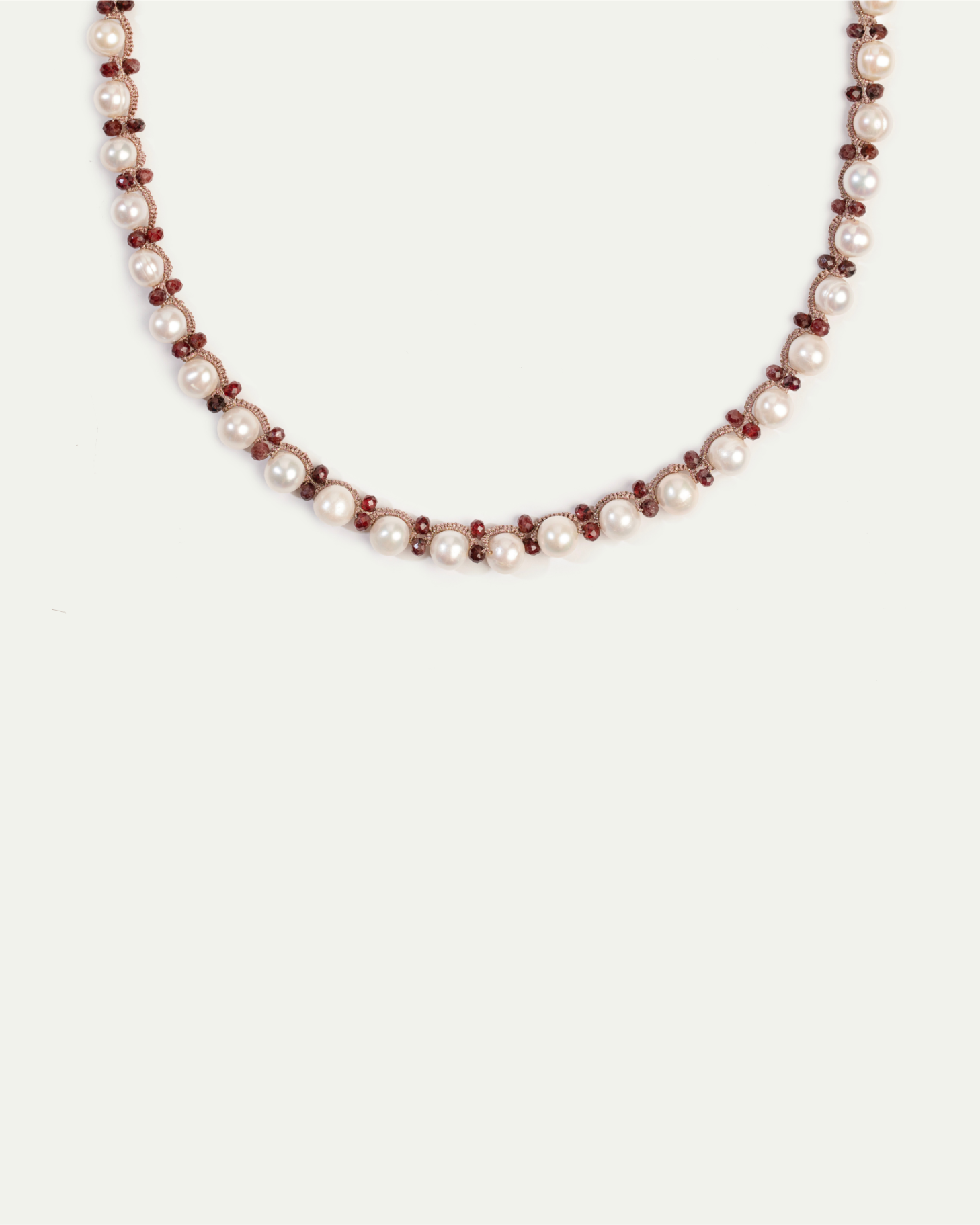 ATENA PENDANT in Silk, Pearl, Pearls color Red side view with decorative details and quality finishes