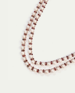 ATENA PENDANT in Silk, Pearl, Pearls color Red front view with elegant and refined design