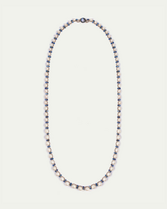 ATENA PENDANT in Silk, Pearl, Pearls color Blue side view with decorative details and quality finishes
