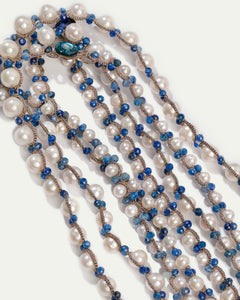 ATENA PENDANT in Silk, Pearl, Pearls color Blue detail view with classic and elegant design