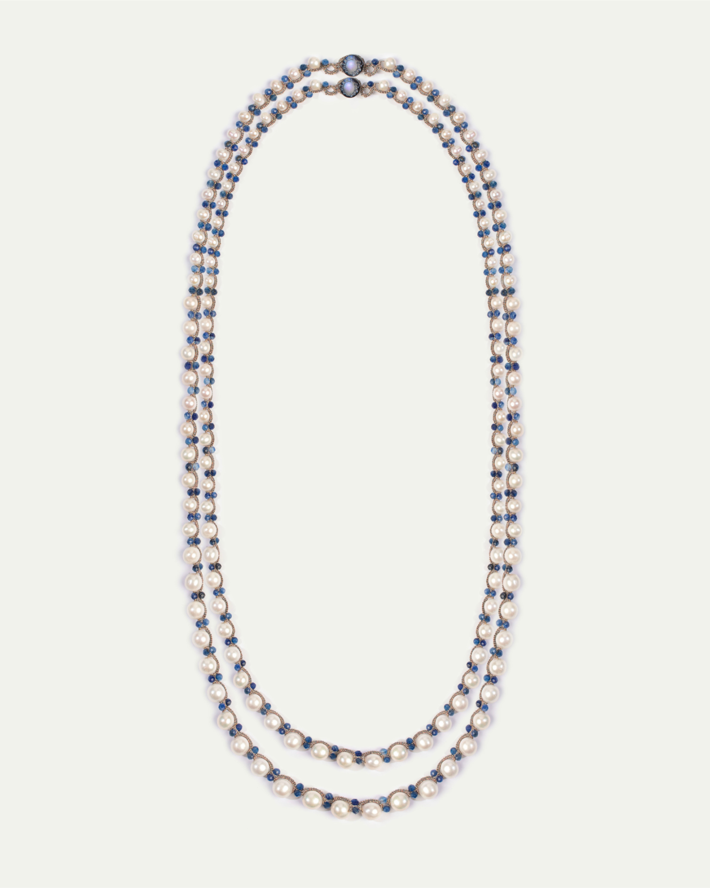 ATENA PENDANT in Silk, Pearl, Pearls color Blue close-up view with premium look and attention to detail