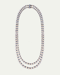 ATENA PENDANT in Silk, Pearl, Pearls color Blue close-up view with premium look and attention to detail