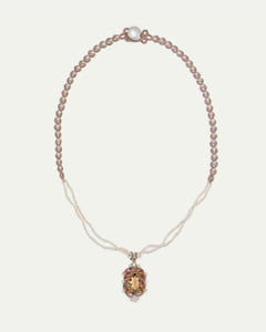 AUDREY NECKLACE in Silk, Pearl, Pearls color White front view with elegant and refined design