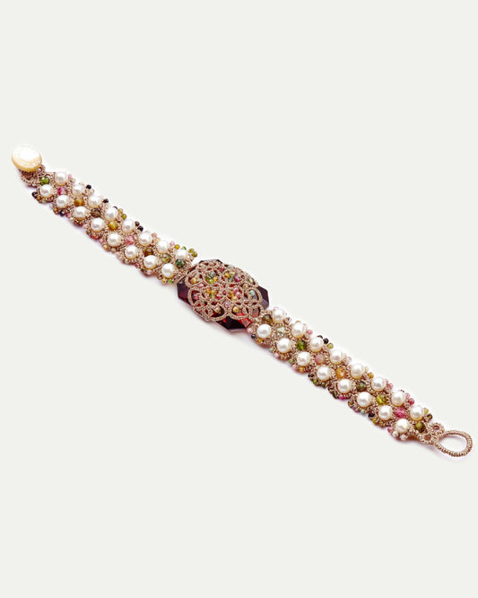 BARI BRACELET in Silk, Pearl, Pearls color White front view with elegant and refined design