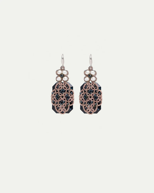 BARI EARRINGS in Silk, Silver, Pearls color Blue front view with elegant and refined design