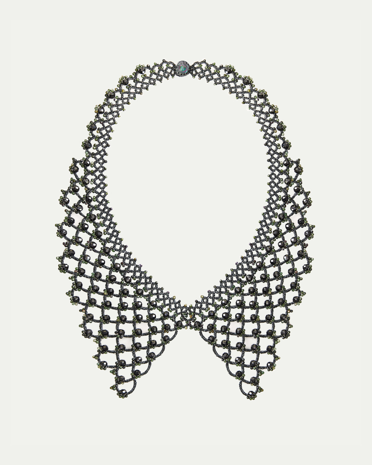 BRUNA SPINEL NECKLACE in Silk, Pearl color Black front view with elegant and refined design