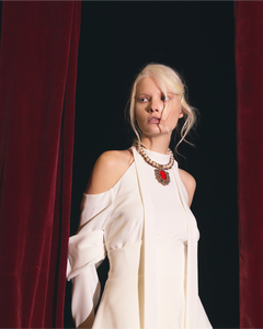 CARMEN NECKLACE in Silk, Pearl, Pearls side view with decorative details and quality finishes