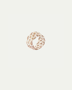 Rose gold Cassieta ring with intricate pearl detailing, side view, elegant design in sizes M and L.