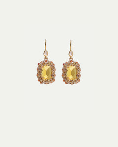 CONSTANCE Earrings with gold crystal, yellow tourmaline, orange garnet, and gold-plated silver hooks.