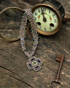 DAHLIA NECKLACE in Silk, Pearl, Crystals color Multicolor close-up view with premium look and attention to detail