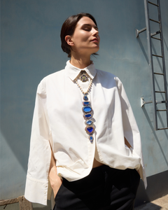 DAHLIA NECKLACE in Silk, Pearl, Crystals color Multicolor angle view with superior finishes and refined design