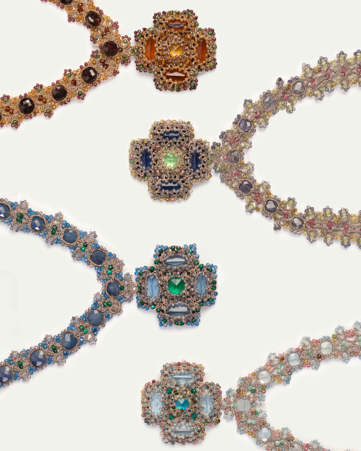 DAHLIA NECKLACE in Silk, Pearl, Crystals color Red perspective view with exceptional quality and modern design