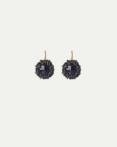 DOLLYTA EARRINGS in Silk, Gold, Silver color Black front view with elegant and refined design