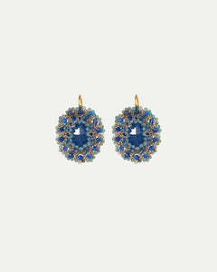 ECATERINA Earrings with blue gemstones, crystal, kyanite, apatite, blue topaz, silk, gold-plated silver hooks.