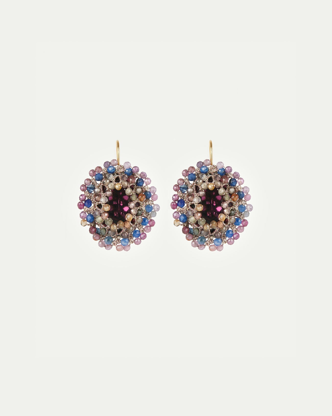 ECATERINA earrings with multicolored sapphires, kyanite, crystal, gold-plated silver hooks.