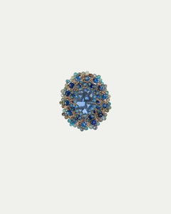 Blue ECATERINA RING with silk, crystal, kyanite, topaz details, intricate texture, size 50, 54, 56.