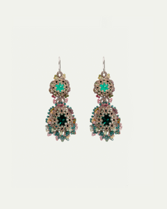 ELINA EARRINGS in Silk, Silver, Crystal color Green side view with decorative details and quality finishes