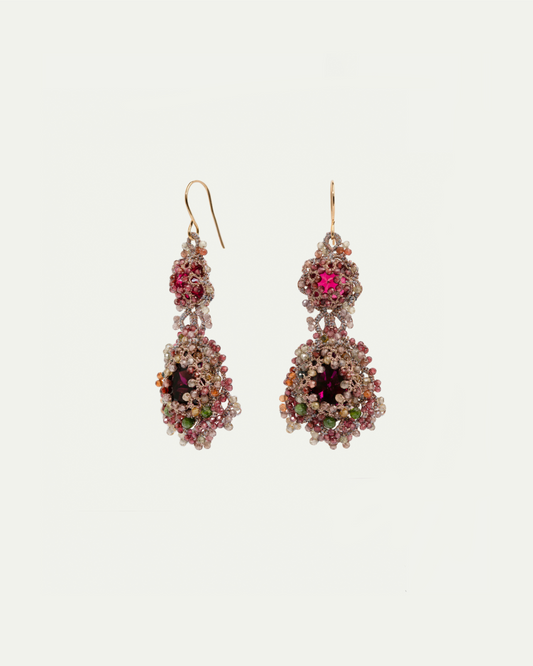 ELINA EARRINGS in Silk, Gold, Silver color Rose side view with decorative details and quality finishes