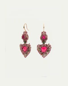 ELLA EARRINGS in Silk, Gold, Silver color Red close-up view with premium look and attention to detail