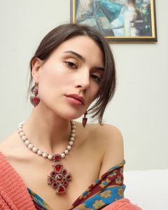 ELLA EARRINGS in Silk, Gold, Silver color Red perspective view with exceptional quality and modern design