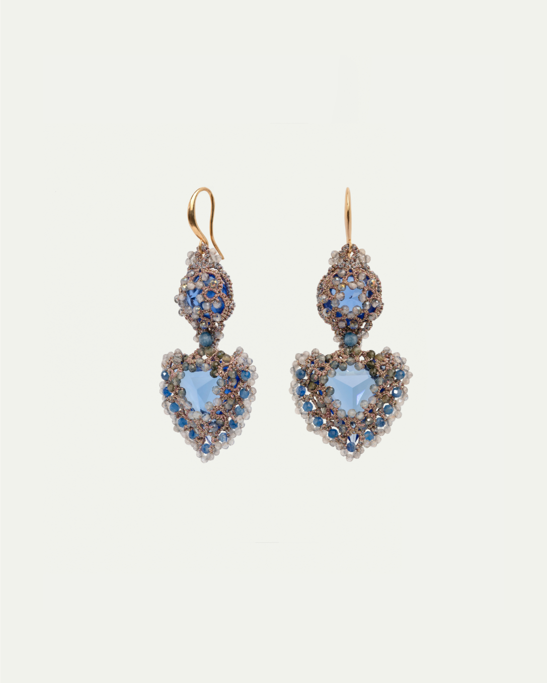 ELLA EARRINGS in Silk, Silver, Crystal color Blue side view with decorative details and quality finishes