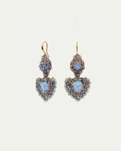 ELLA EARRINGS in Silk, Silver, Crystal color Blue side view with decorative details and quality finishes