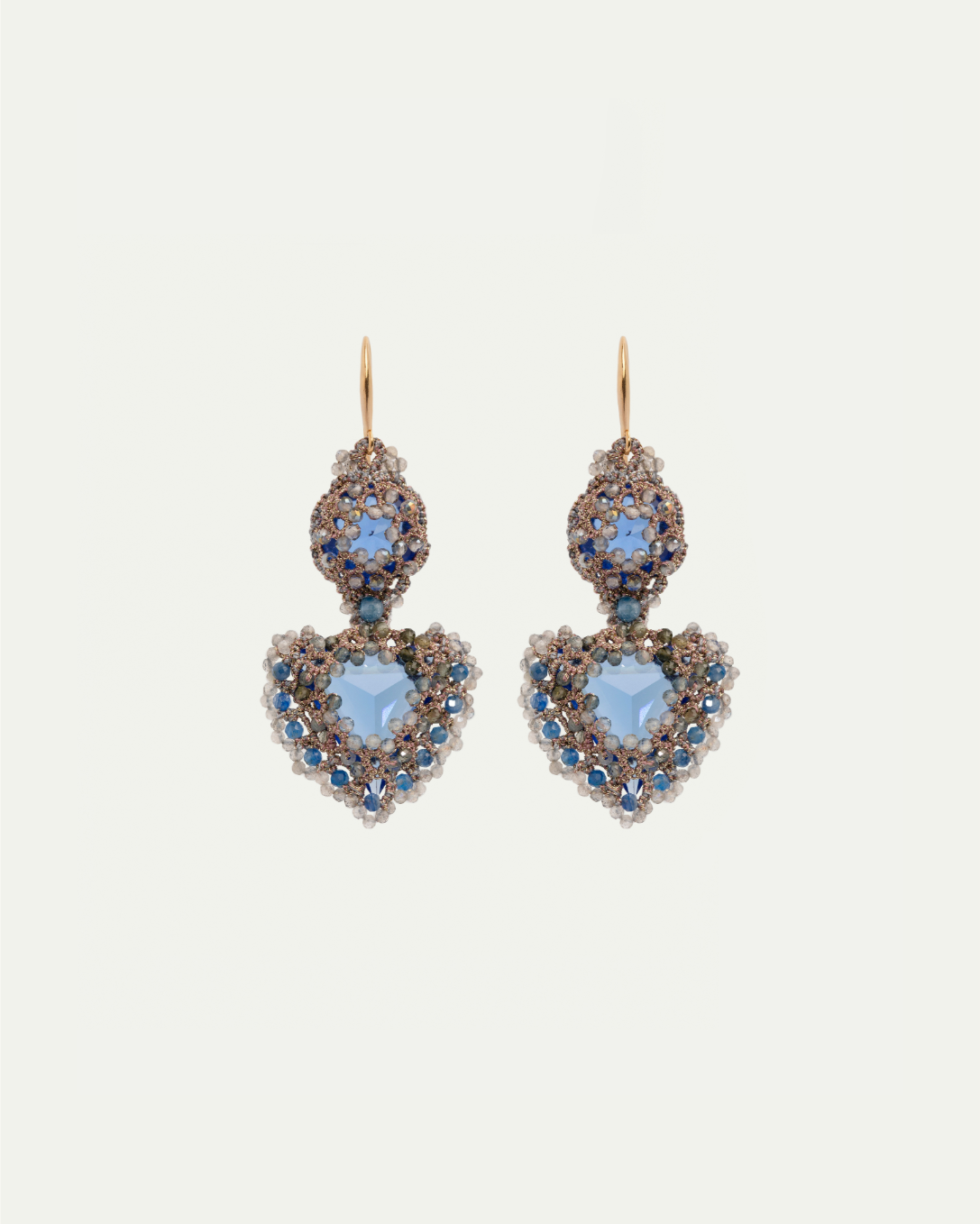 ELLA EARRINGS in Silk, Silver, Crystal color Blue close-up view with premium look and attention to detail
