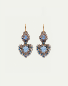 ELLA EARRINGS in Silk, Silver, Crystal color Blue close-up view with premium look and attention to detail