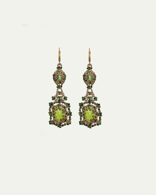 ELOISE EARRINGS in Silk, Gold, Silver color Green side view with decorative details and quality finishes