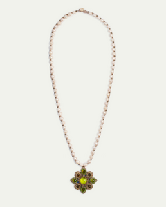 EVA PENDANT in Silk, Pearl, Pearls color Green front view with elegant and refined design