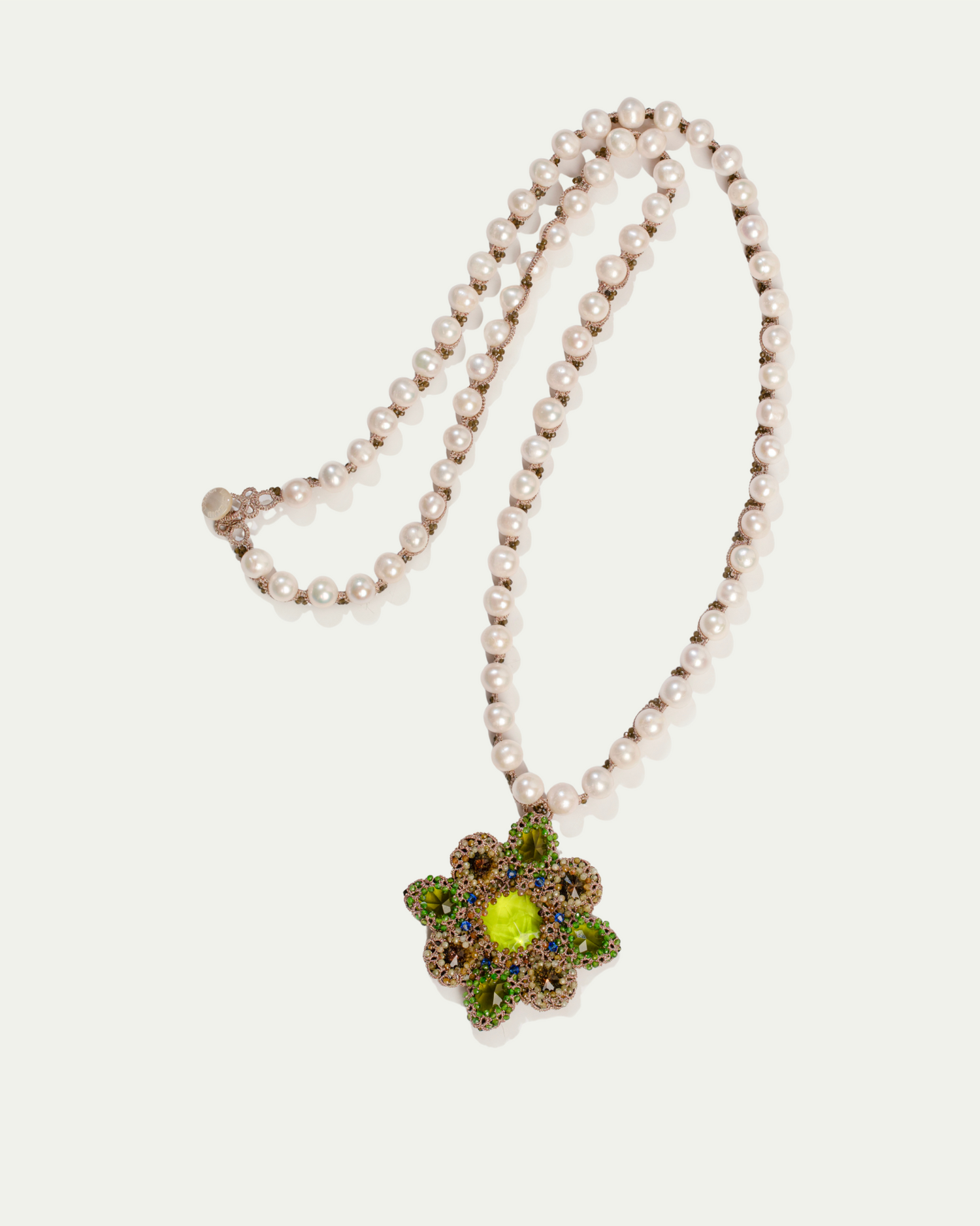 EVA PENDANT in Silk, Pearl, Pearls color Green angle view with superior finishes and refined design