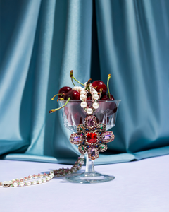 EVA PENDANT in Silk, Pearl, Pearls color Rose front view with elegant and refined design