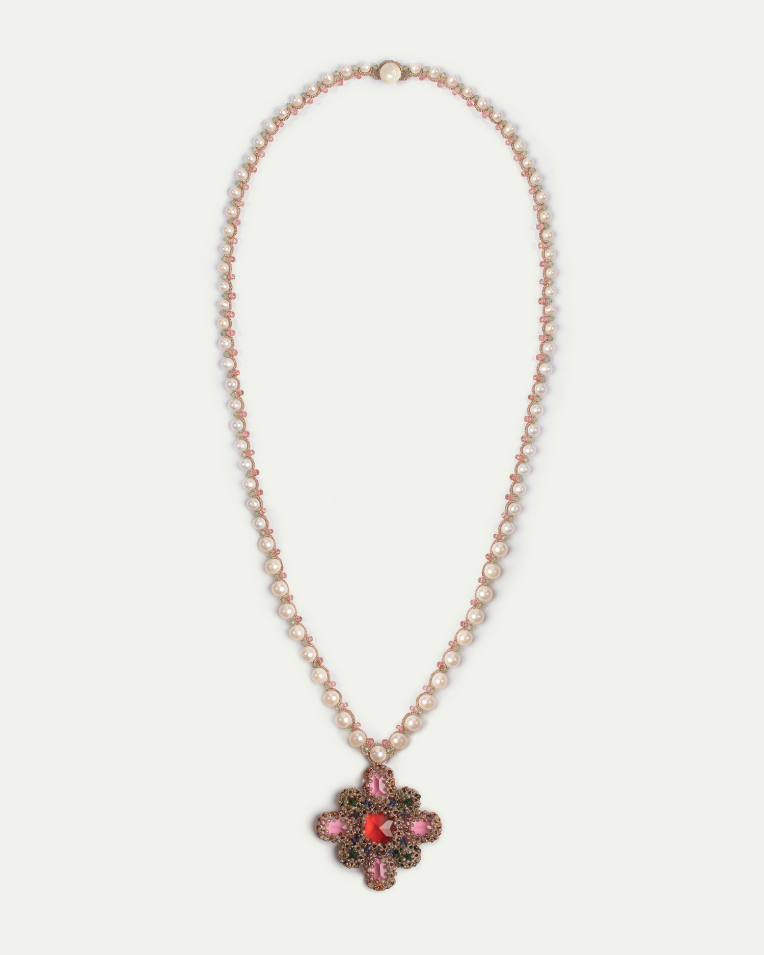 EVA PENDANT in Silk, Pearl, Pearls color Rose side view with decorative details and quality finishes